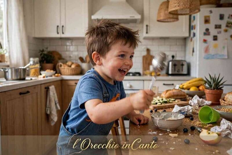 l'Orecchio inCanto - Il bambino che esprime la sua creatività musicale con gli oggetti di casa