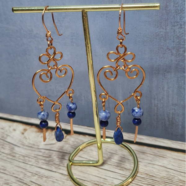 Blue lazuli stone dangly earrings