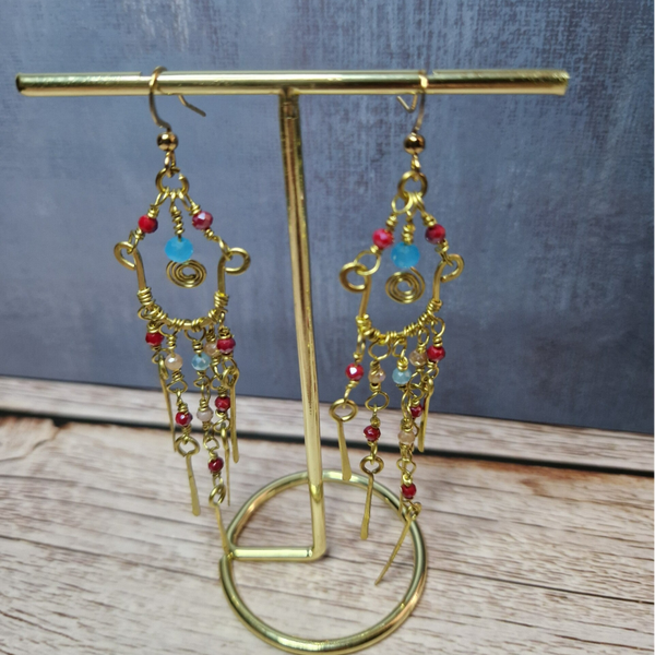 mixed colour beaded dangly earrings