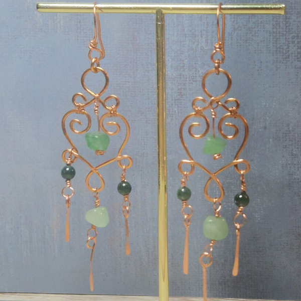 Indian agate and green adventurine dangle earrings