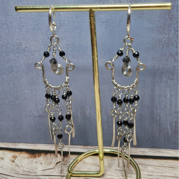 Black beaded long earrings