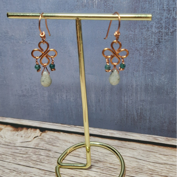 Laboradite and apatite beaded small drop earrings