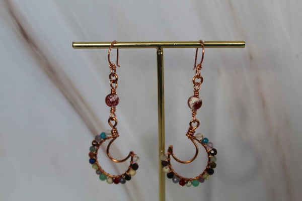 Mixed stone moon earrings