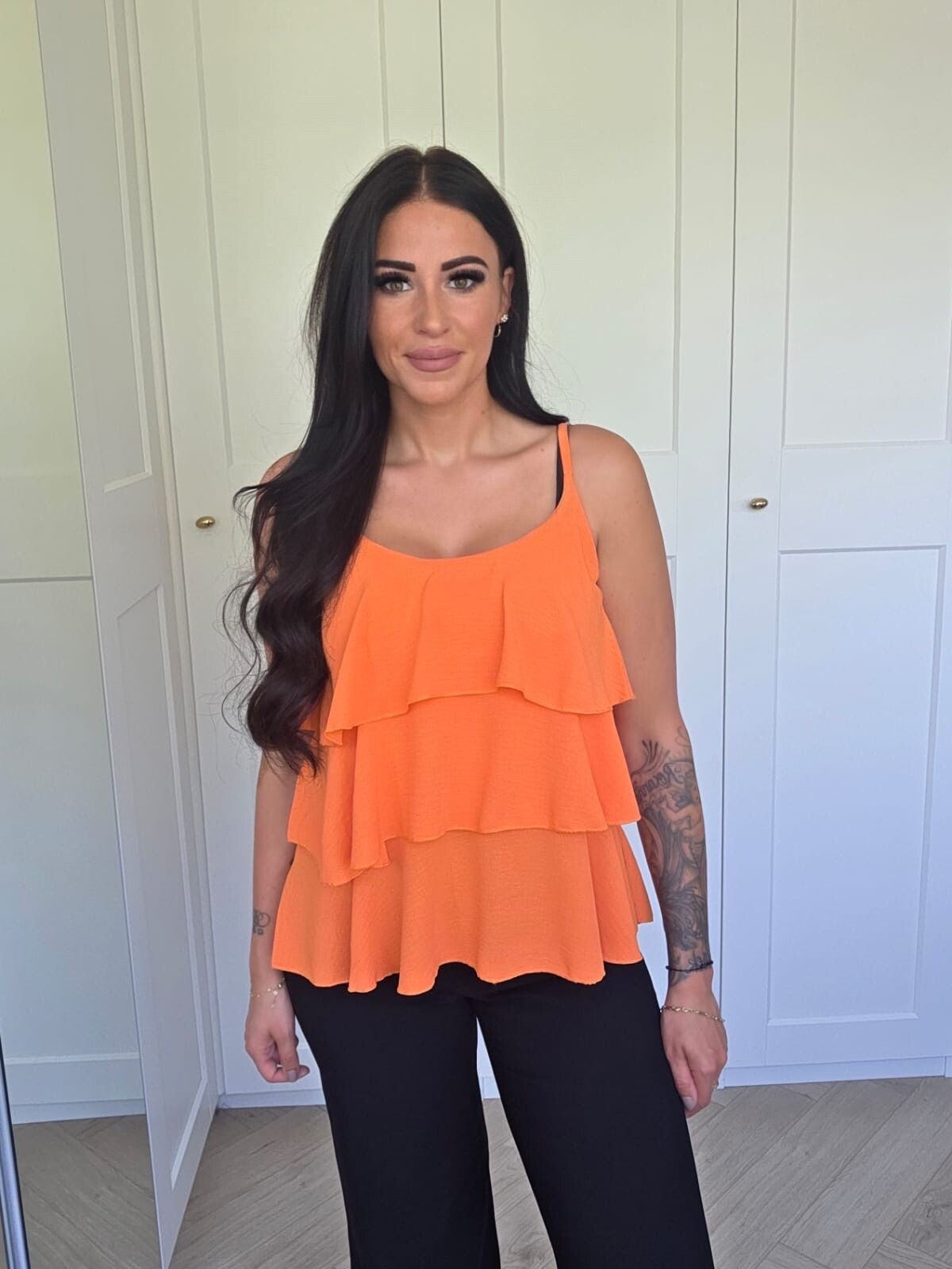 Coral ruffle top