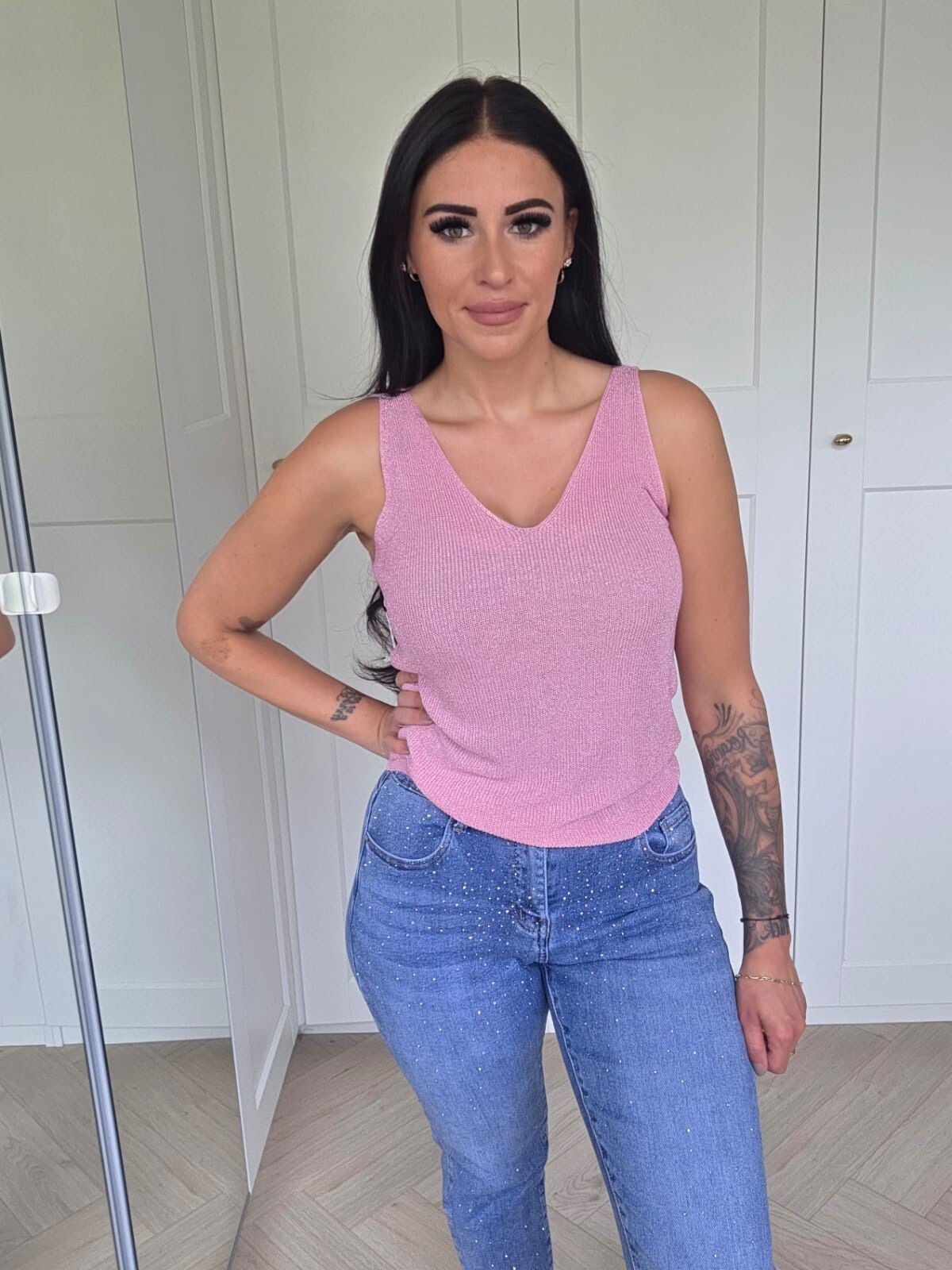 Roze glitter top