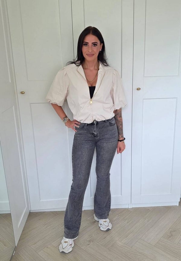 Grey stretch flare jeans