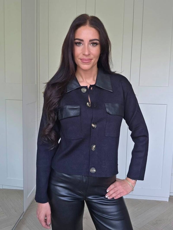 Leather detail cardigan