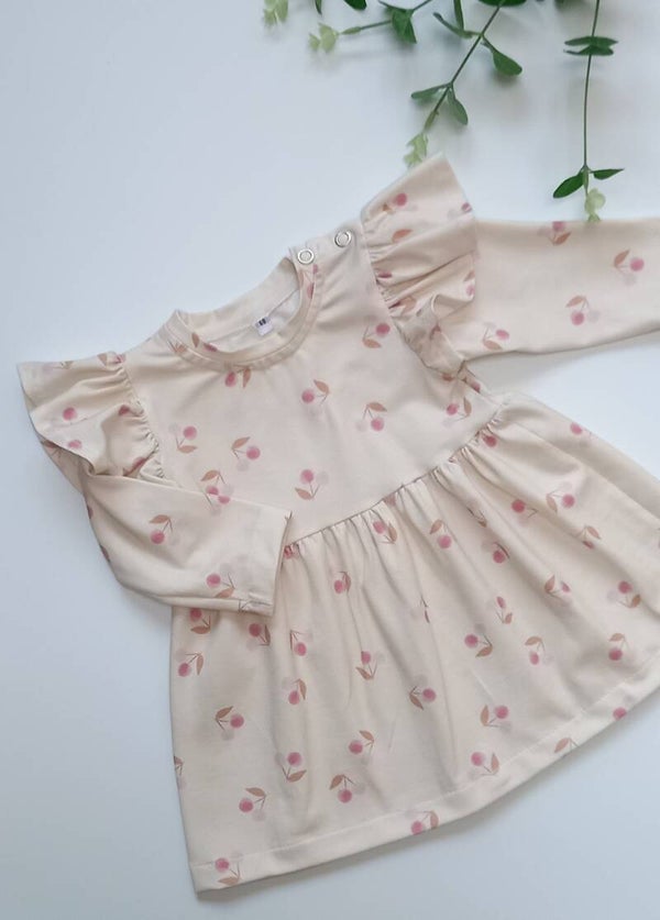 Jurkje ruffle lange mouw 'kersen' maat 68