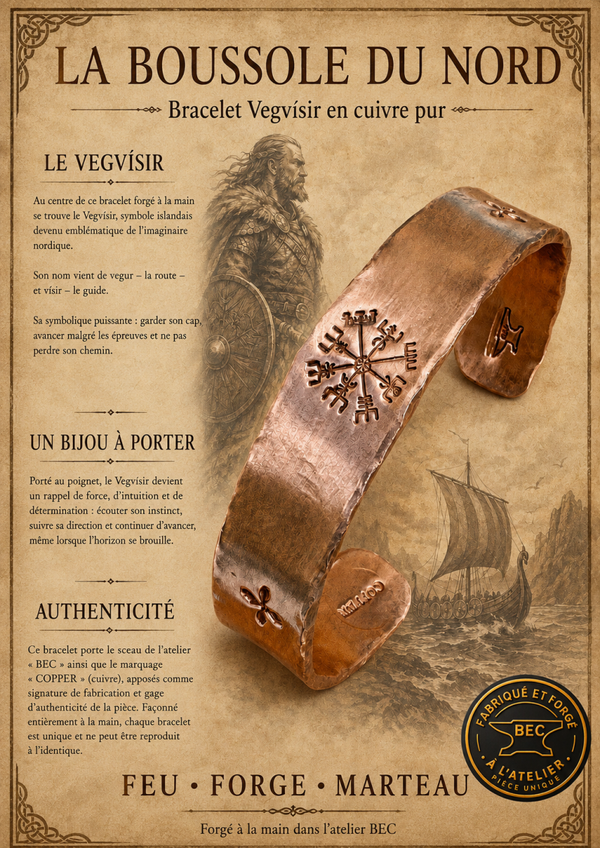 Bracelet cuivre pur "Le Vegvisir"