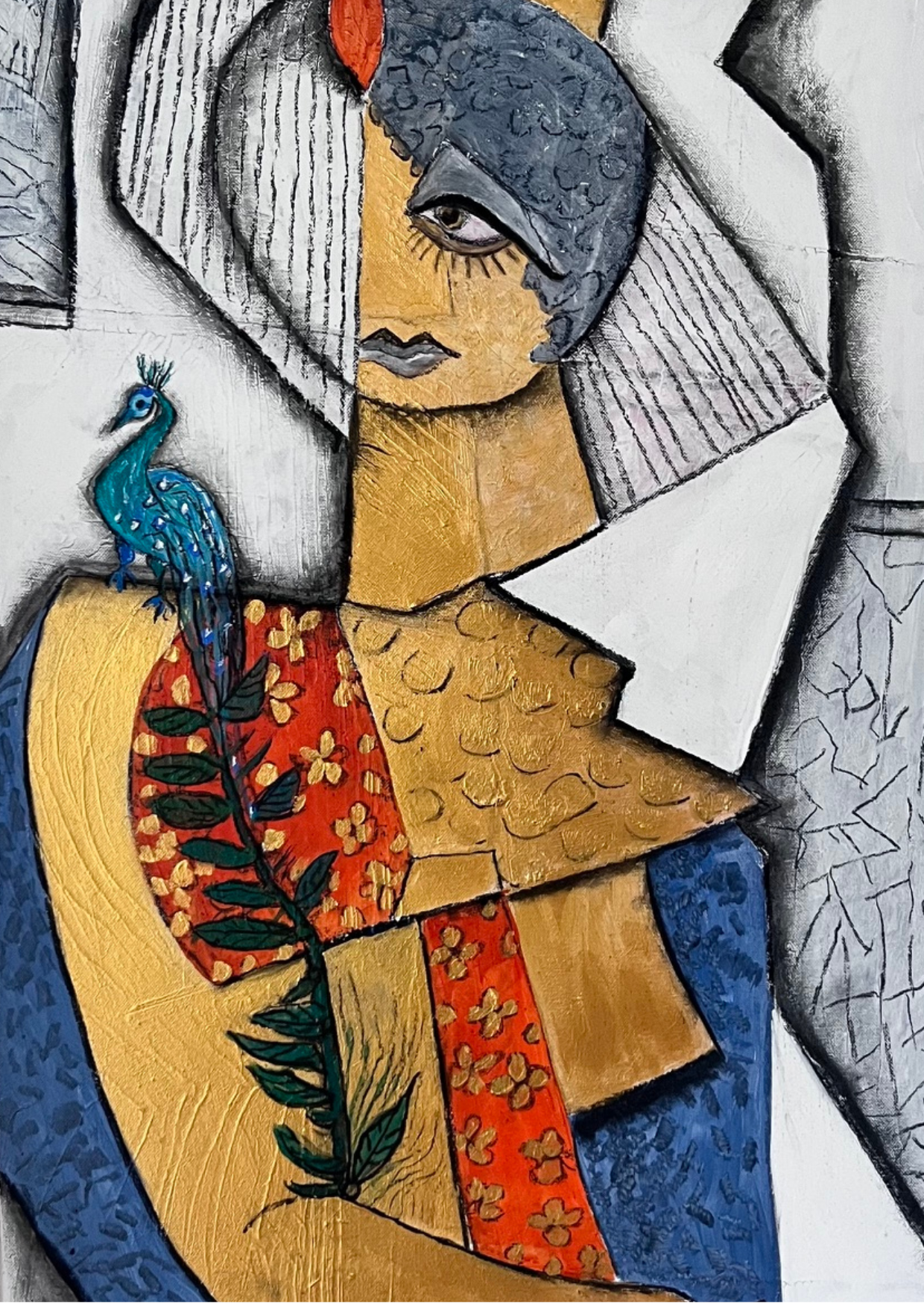 Frau mit Pfau