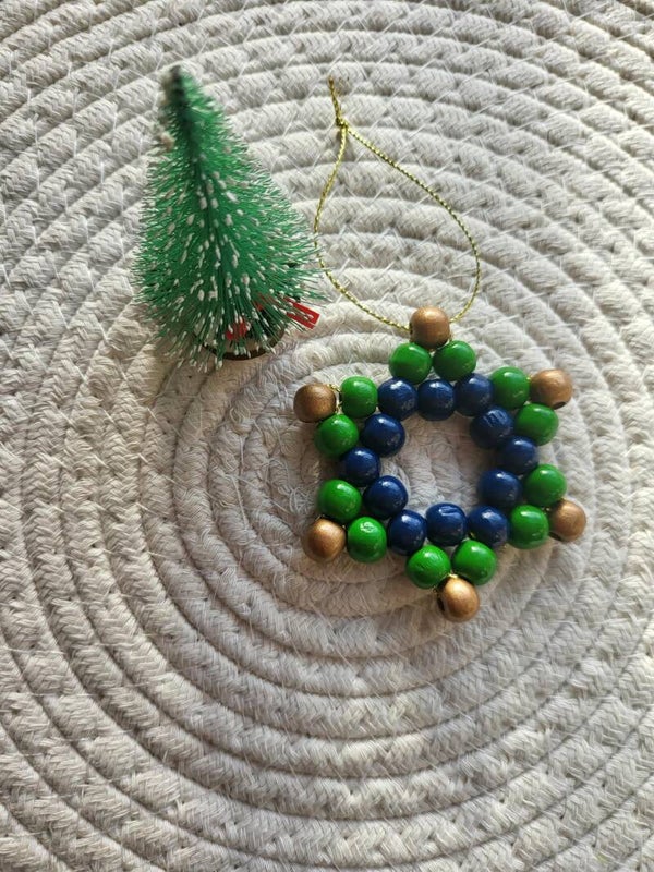 Kersthanger - ster van houten kralen Blauw/Gold