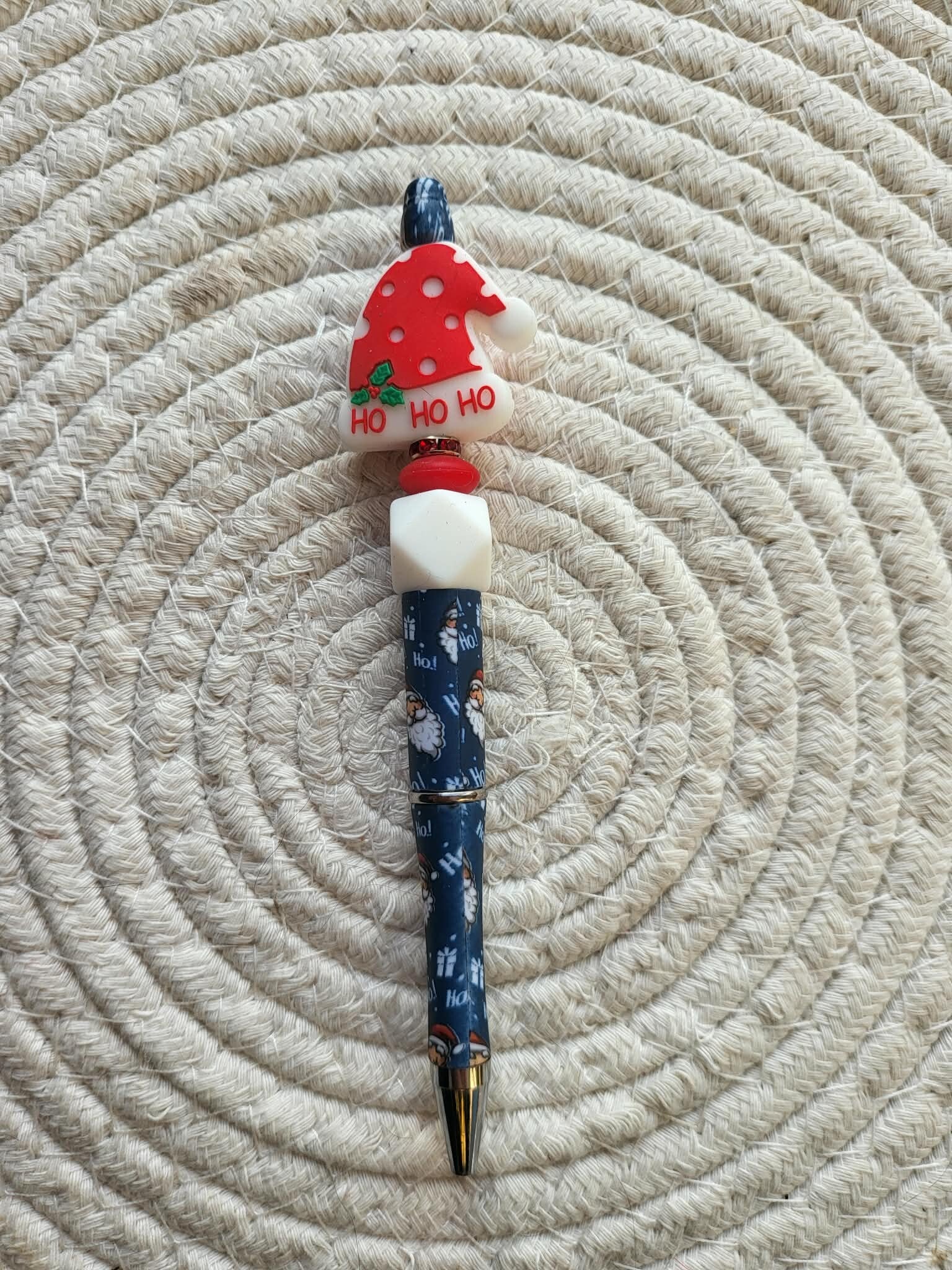 Kerstkralenpen - kerstmuts wit