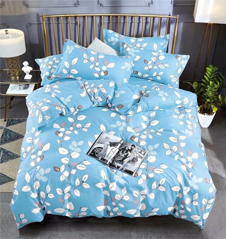 Dekbedovertrek Micropercal 200x200cm Blue Leaves