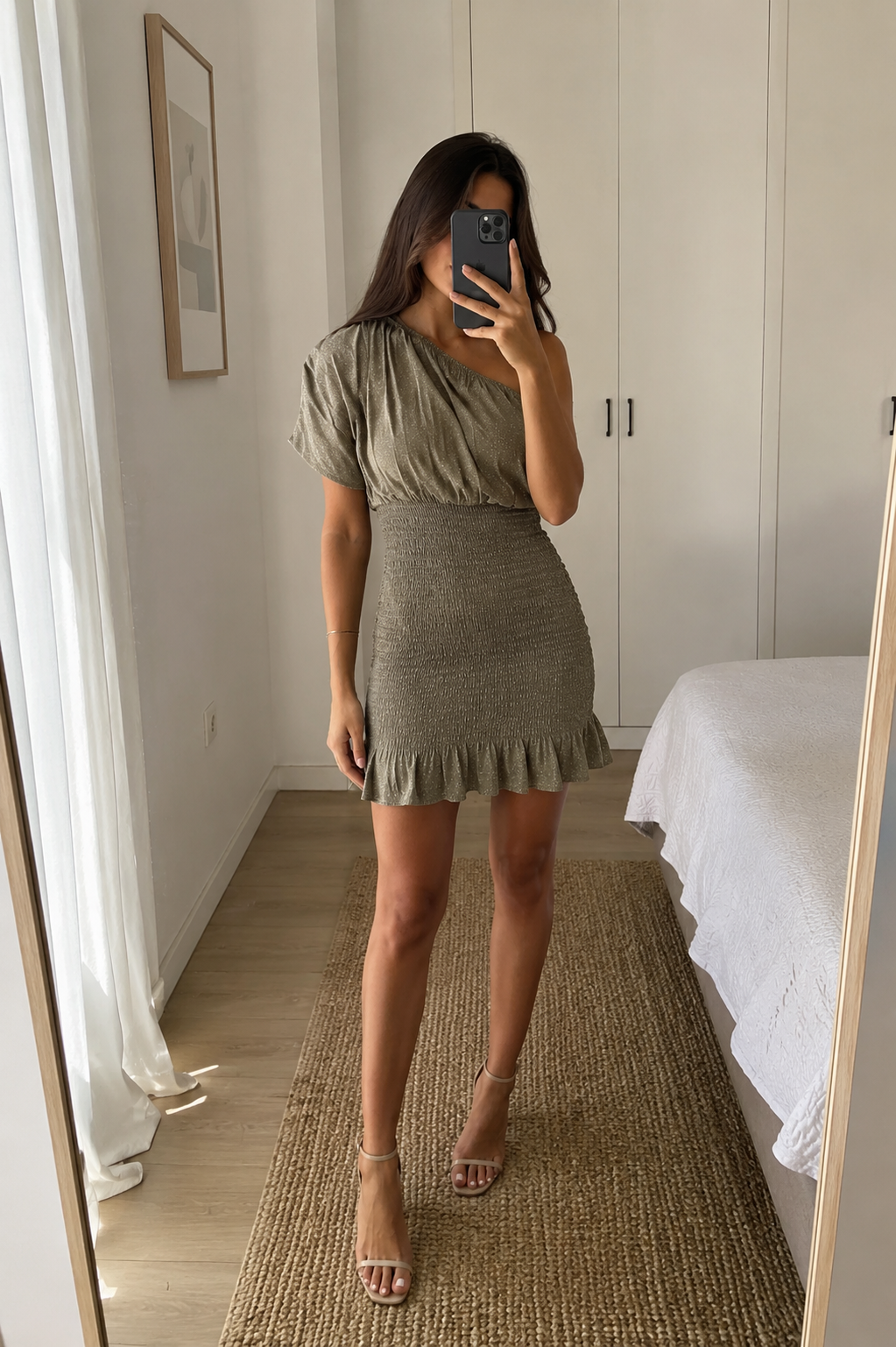 Vestido brillo caqui