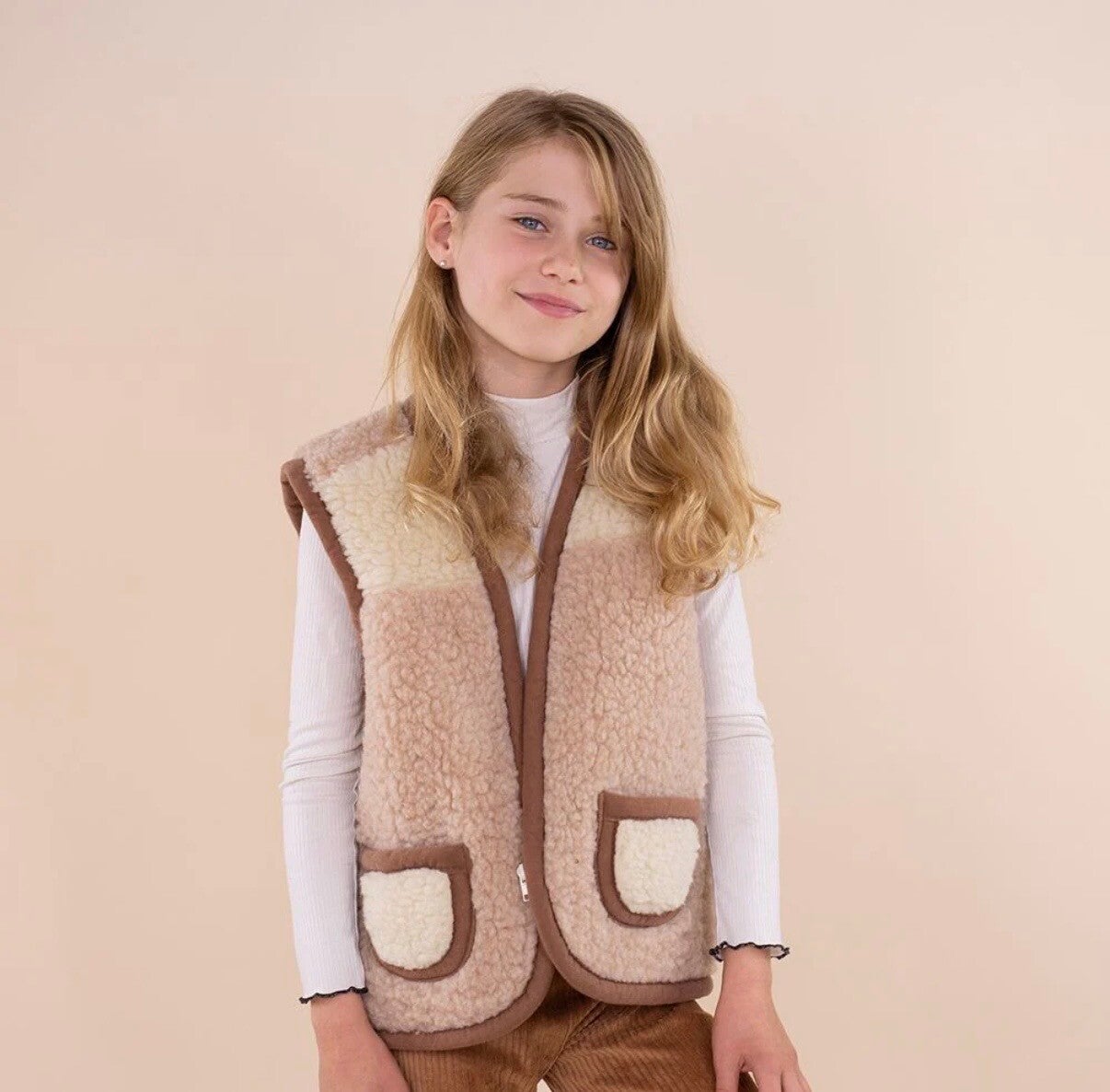 Wollen bodywarmer met rits | bruin-beige