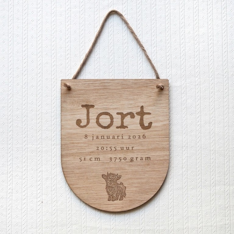Gepersonaliseerd geboorteherinneringsbordje van hout