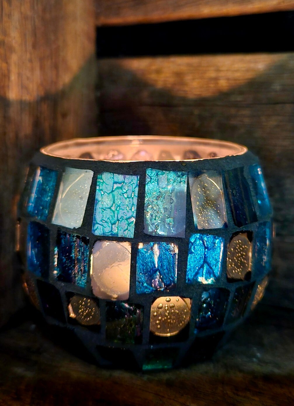 Ocean Glow Mosaic Candle Holder