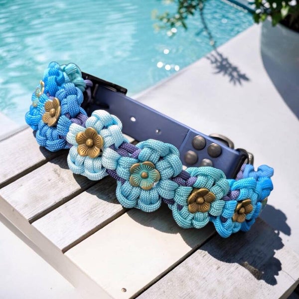 FLEURS collier chien tressé en paracorde