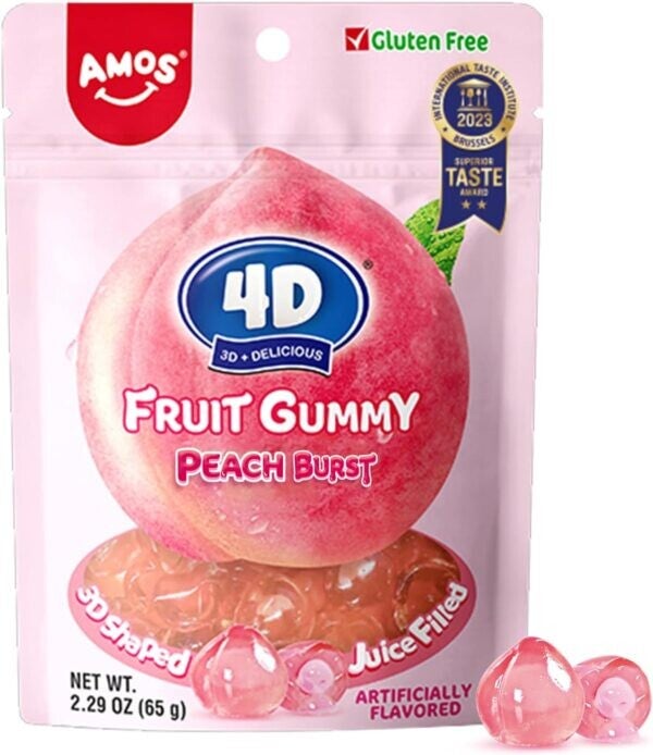 Amos 4d gummy juicy burst peach  fruit 65g