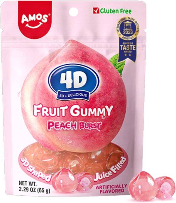 Amos 4d gummy juicy burst peach  fruit 65g