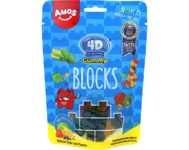 Amos 4D Gummy Blocks-MixedFruits Flavor 72g