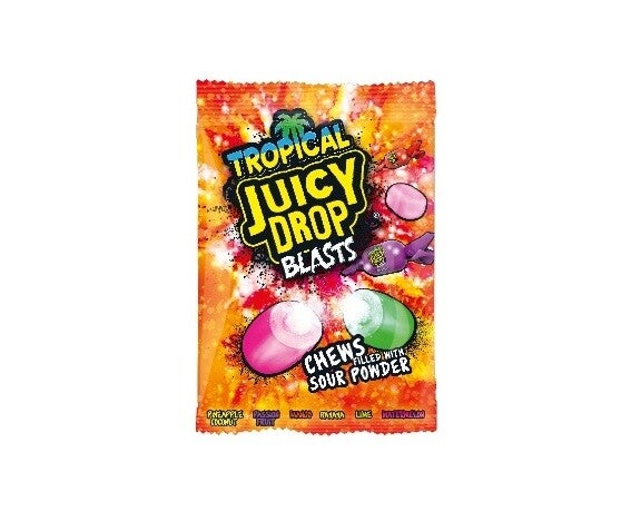 Bazooka Juicy Drop Blasts Tropical Chews Filled with Sour Powder 120g