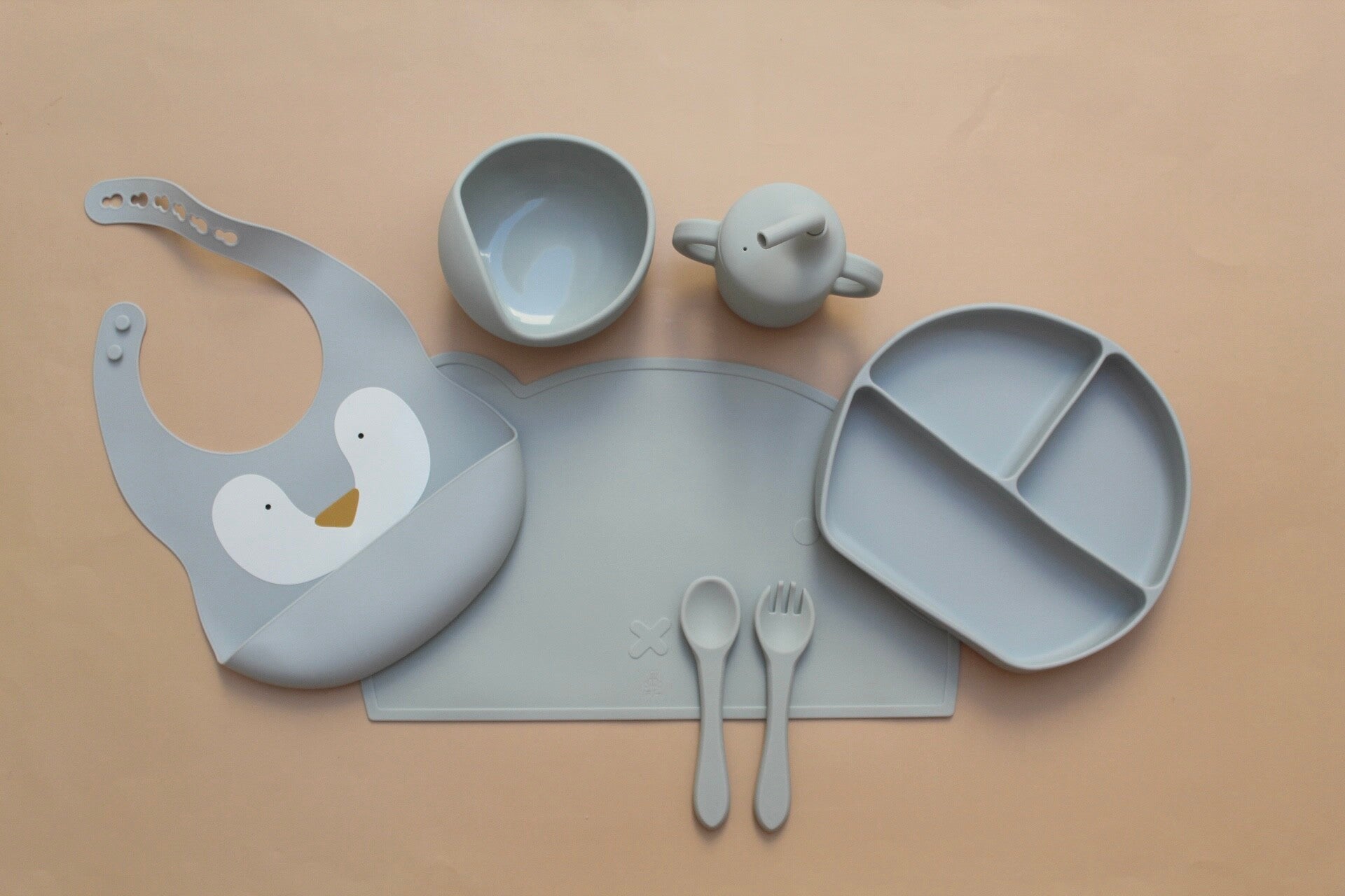 Penguin Divided Silicone Mealtime Set (Blue)