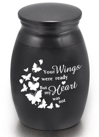 Mini RVS urn "YOUR WINGS WERE READY.."- ZWART