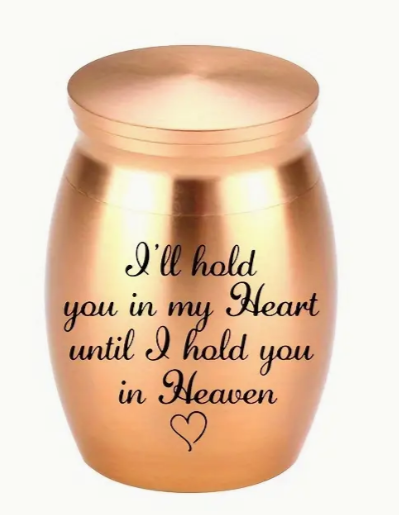 Kleine RVS urn "I'LL HOLD YOU IN MY HEART.." - ROSÉ