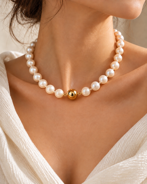 Luxe Zoetwater Parelketting 9 mm – Handgeknoopt met 9 Karaat Gouden Sluiting