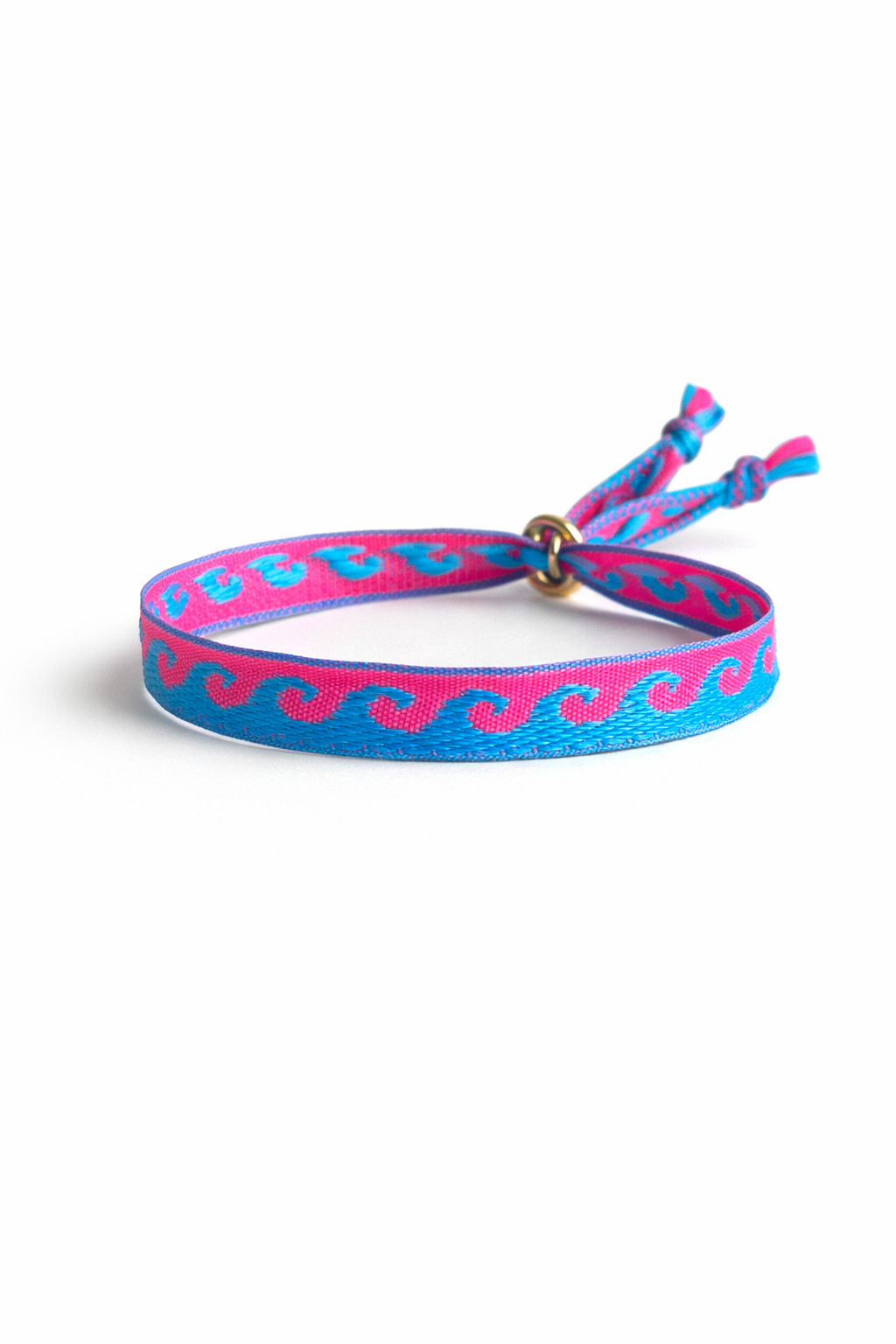 Blue and Fuchsia Wave - lintarmband met gouden kraal en bedeltje