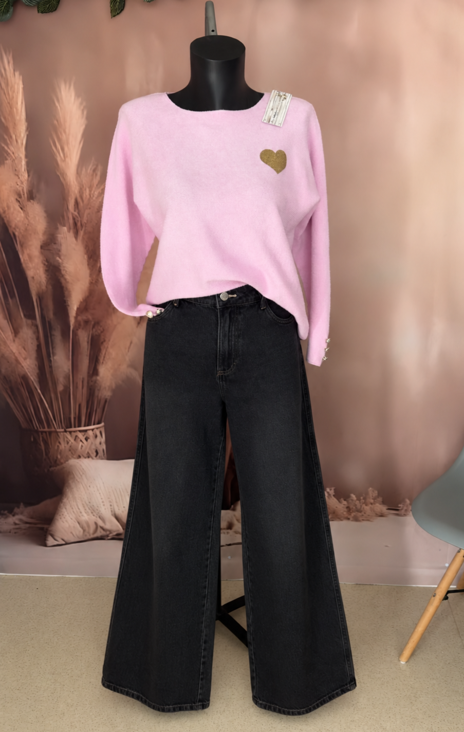 Pull femme cœur doré