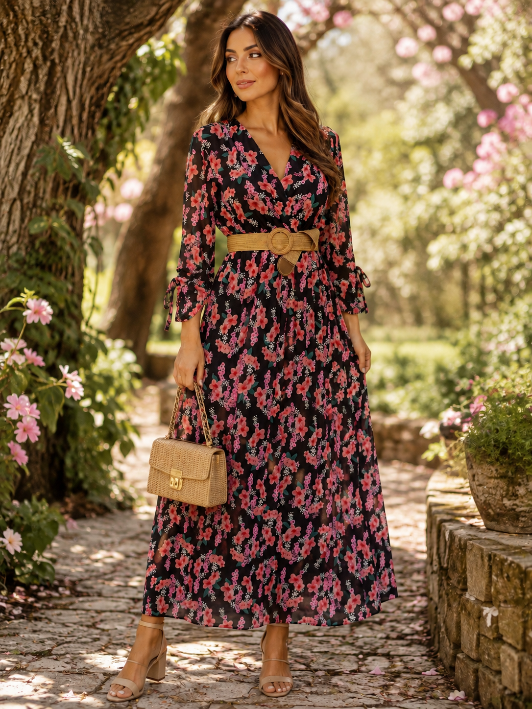 Robe longue cache-cœur fluide imprimé floral DIARA