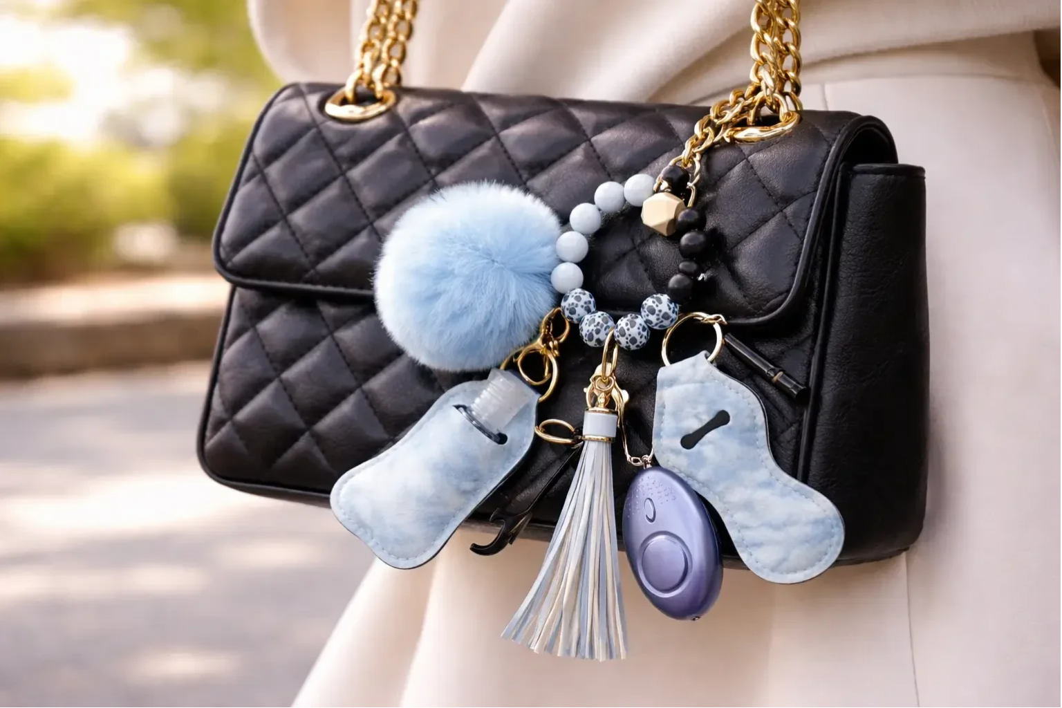 zelfverdediging-sleutelhanger-set-baby-blauw-aan-tas