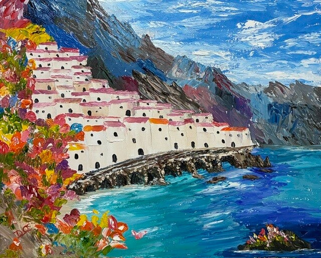 Amalfi Coast Palette Knife Painting 16x20" Canvas