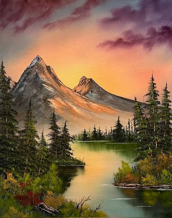 Glowing Sunset Behind the Mountain 16x20" Canvas