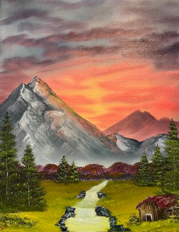Distant Mountain Sunset 16x20" Canvas