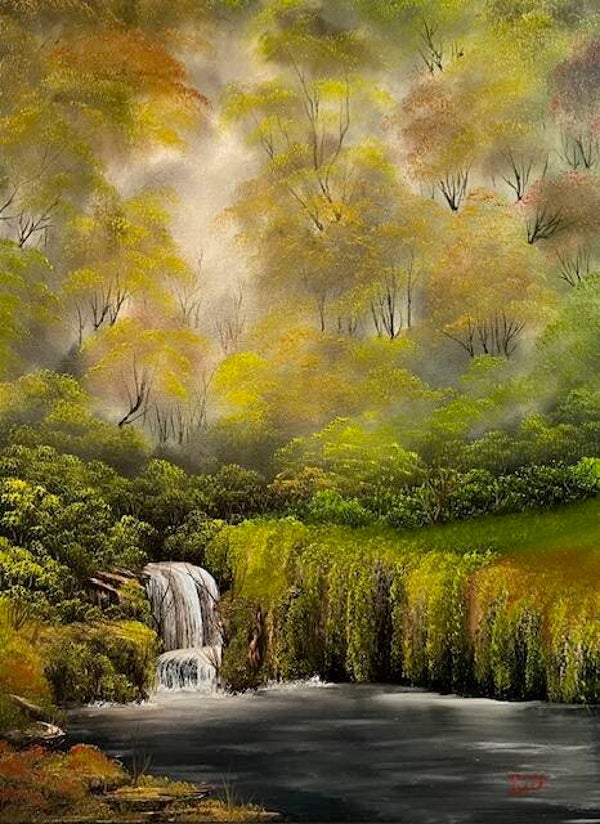 Misty Woods Waterfall 18x24" Canvas