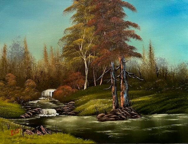 Twin Trees at the River 18x24" Canvas