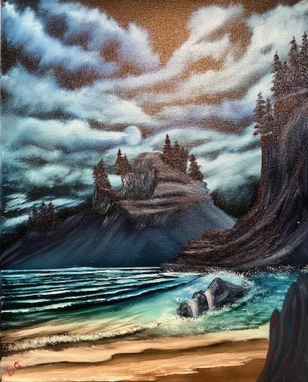 Moonlit Cliffside Ocean 16x20" Canvas