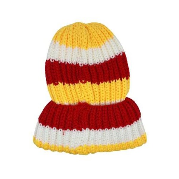 Gebreide wintermuts rood/wit/geel