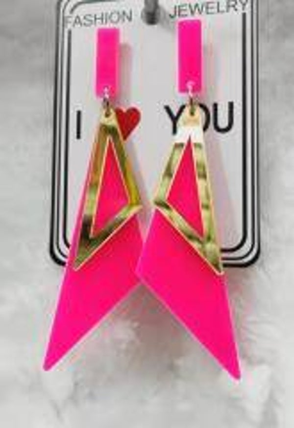 Neon roze oorbellen met goud