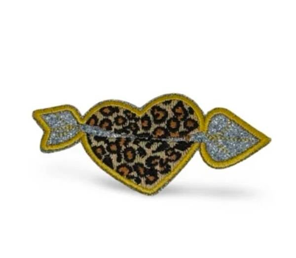 Embleem Hartje panter pijl zilver glitter