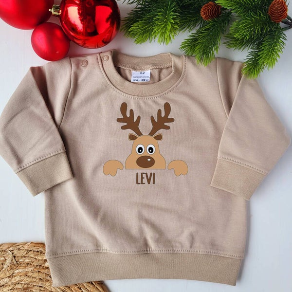 Kerst Sweater Peeking Moose met naam