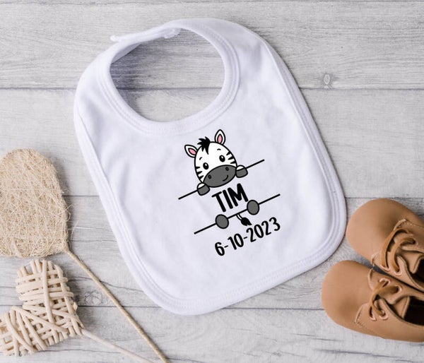 Slabbetje met Jungledierenprint met naam en geboortedatum