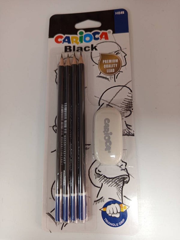 LAPIZ CARIOCA BLACK+ borrador pack de 4