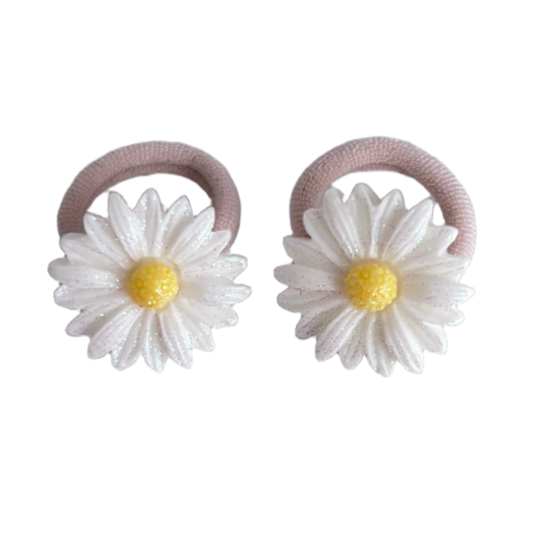 Kleine elastiekjes witte madelief (2 stuks)