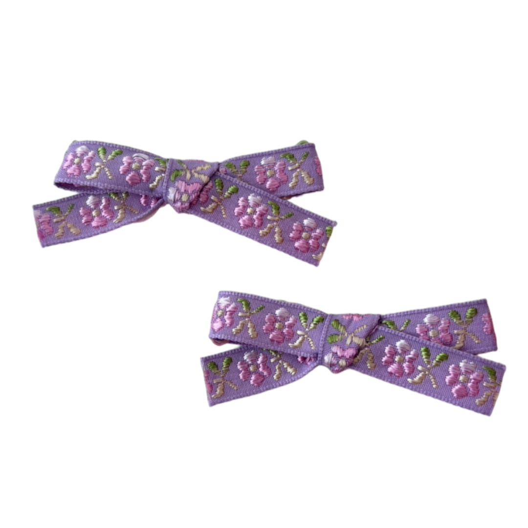 Floral twin strikjes lila (2 stuks)