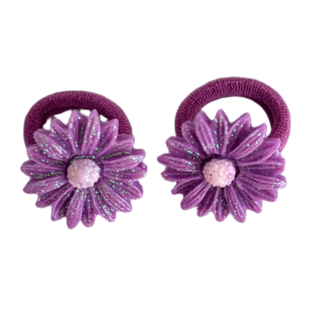 Kleine elastiekjes paarse madelief (2 stuks)