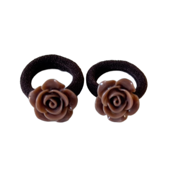 Kleine bruine bloemen elastiekjes (2 stuks)